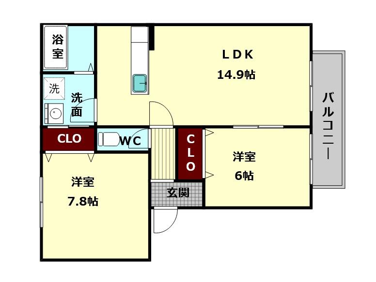 サテライト ミーホB(2LDK/2階)の間取り写真