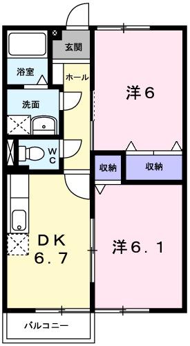 カーサ正保橋(2DK/2階)の間取り写真