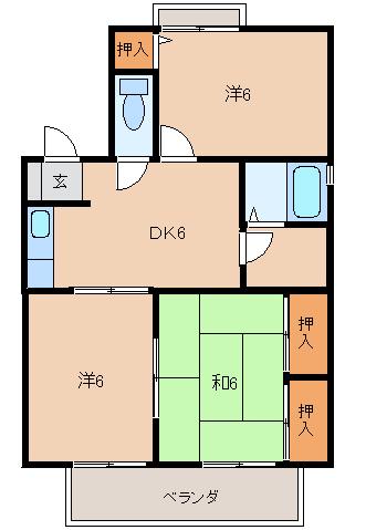 アメニティみやざき(3DK/2階)の間取り写真