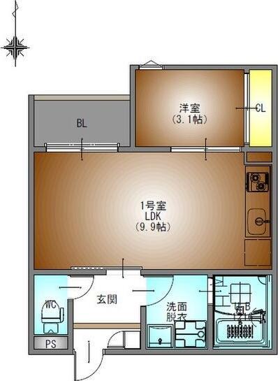 REGALEST三番町(1LDK/1階)の間取り写真