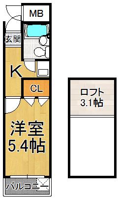 パレス11(1K/3階)の間取り写真