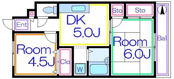 ゴールドマンション(2DK/2階)の間取り写真