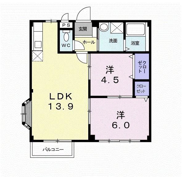 エルディムおさきB(2LDK/2階)の間取り写真