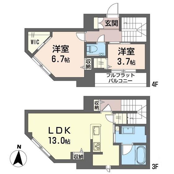 ベルフォーレII(2LDK/4階)の間取り写真