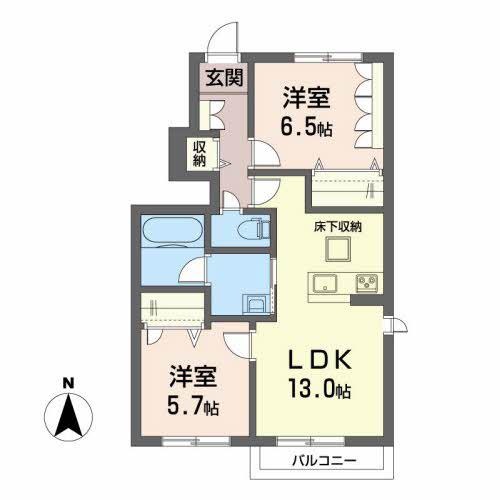 シャーメゾン矢来B(2LDK/1階)の間取り写真