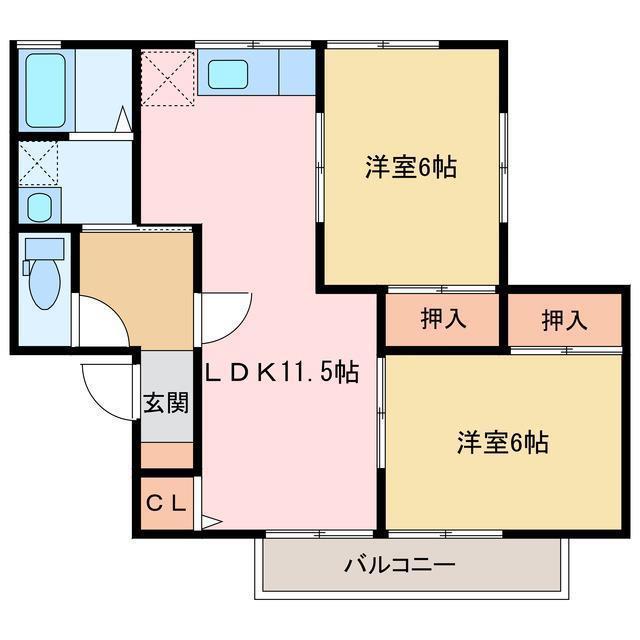 レインボースクエア(2LDK/2階)の間取り写真