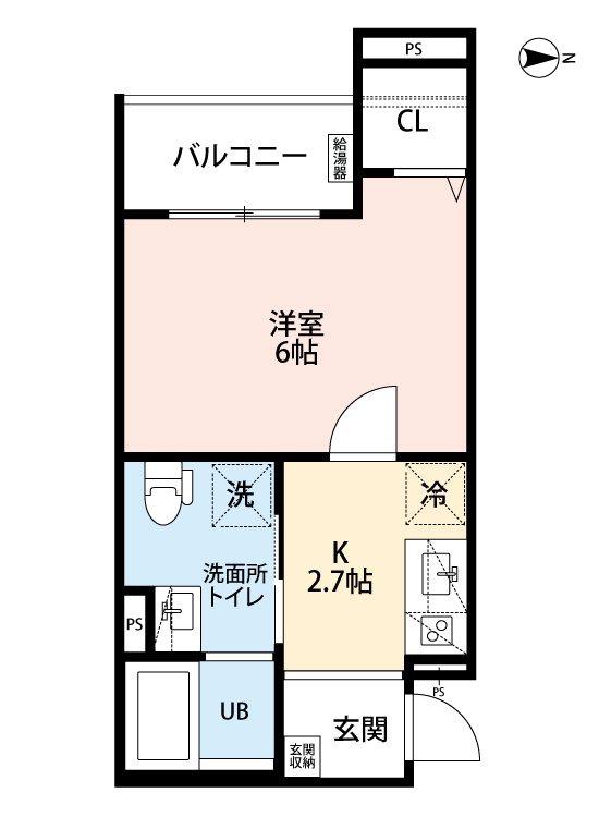 CRASTINE小路東B(1K/1階)の間取り写真