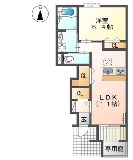 ダンデライオン(1LDK/1階)の間取り写真