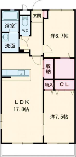 アンピレインII(2LDK/1階)の間取り写真