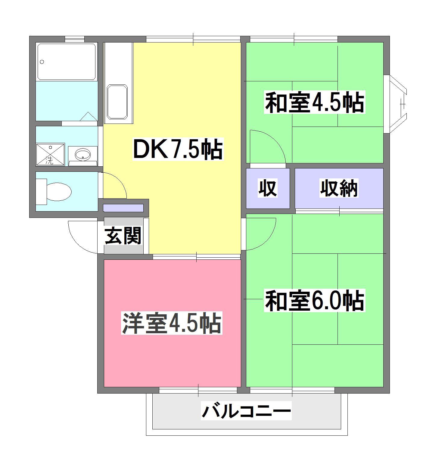 サンビレッジ三沢4号棟(3DK/2階)の間取り写真