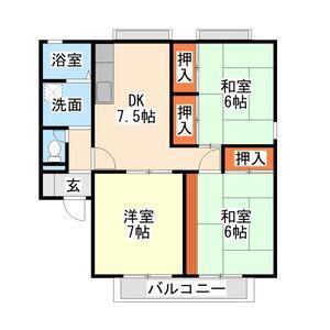 サンビレッジC棟(3DK/1階)の間取り写真