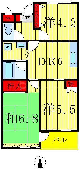 第二宝マンション(3DK/4階)の間取り写真