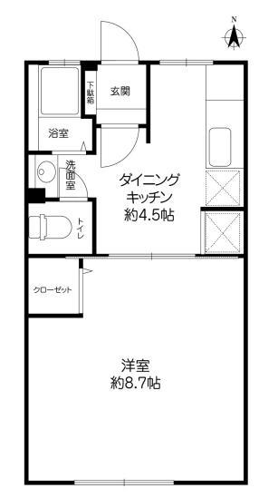 岡本梅林5号棟(1DK/1階)の間取り写真