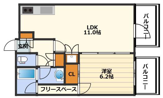 プレサンスNEO中之島公園(1SLDK/10階)の間取り写真