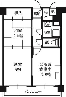 豊平市街地(2DK/11階)の間取り写真
