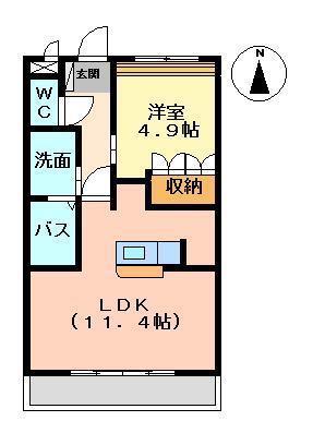 第二かわいちびる(1LDK/2階)の間取り写真