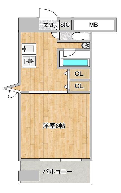 クレアみてじま(1K/6階)の間取り写真