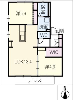 レジデンス B(2LDK/1階)の間取り写真