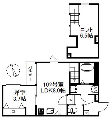 シャノワール久留米(1LDK/2階)の間取り写真