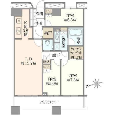 芝浦アイランド グローヴタワー(3LDK/44階)の間取り写真