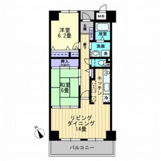 サーパス鹿田(2LDK/5階)の間取り写真