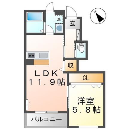 CHANTY(1LDK/1階)の間取り写真