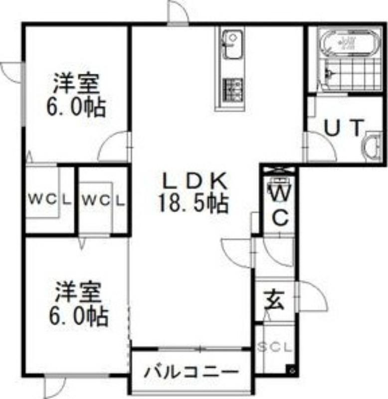 ラピスラズリ(2LDK/2階)の間取り写真