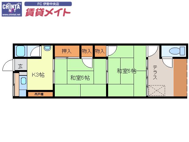 宮町マンション(2K/2階)の間取り写真