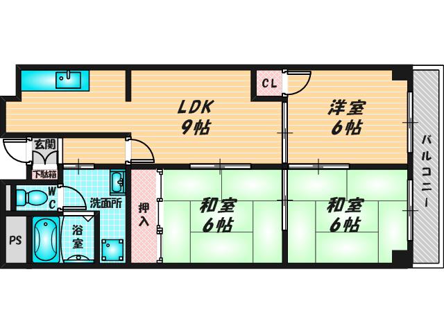 アバ・ハイム西村(3LDK/4階)の間取り写真