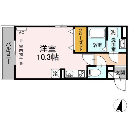 ピュアリス(ワンルーム/2階)の間取り写真