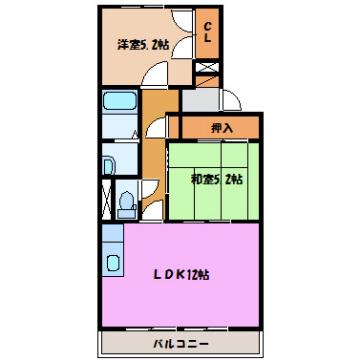 シャトー粟島(2LDK/3階)の間取り写真