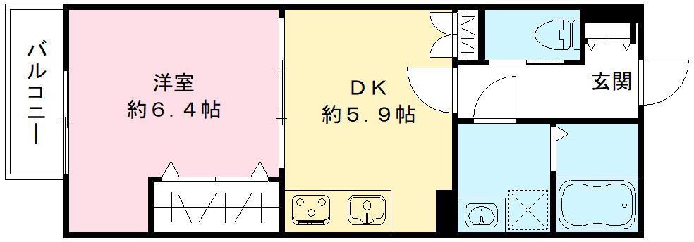 プレセアコート花園B棟(1DK/2階)の間取り写真