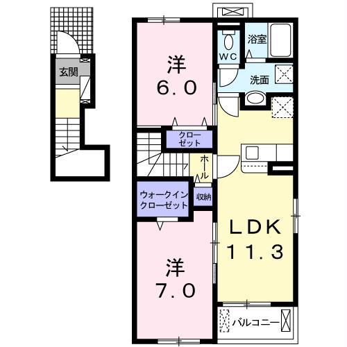 インペリアル榎鶴ABC(2LDK/2階)の間取り写真