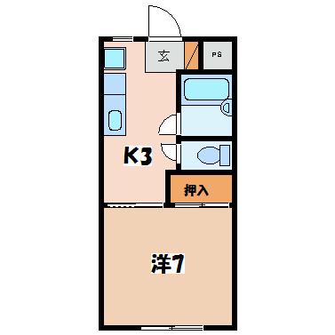 ハイツ安曇野3(1K/1階)の間取り写真