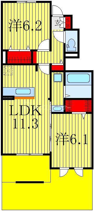 クレールフラッツ天王台(2LDK/1階)の間取り写真