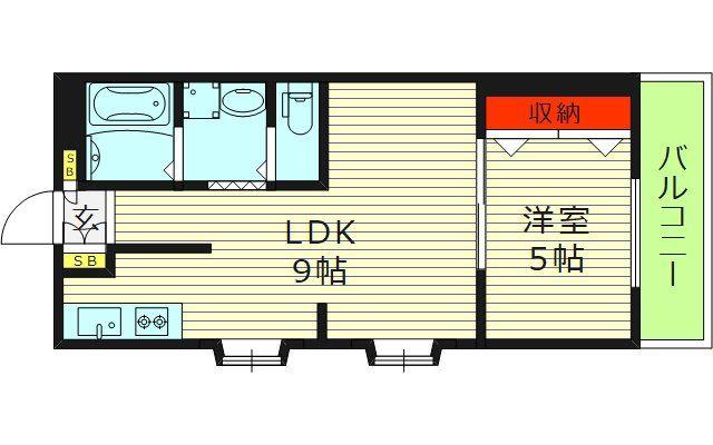 ミライハイム 旧天王田ファミリーハイツ1番館(1LDK/2階)の間取り写真
