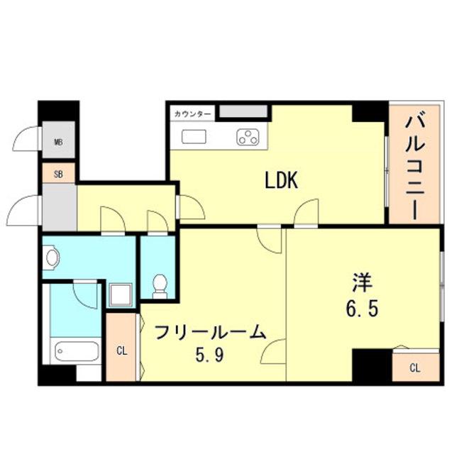 ロイヤルヒル神戸三ノ宮2(1SLDK/10階)の間取り写真