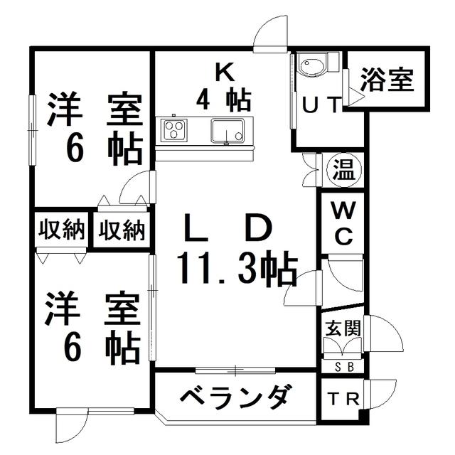 アビタ22フェライン鳥取(2LDK/1階)の間取り写真