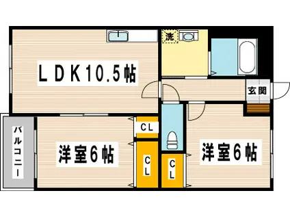 リバティヒルズ浅生(2LDK/3階)の間取り写真