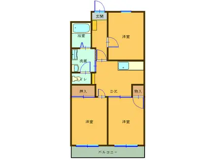マンションサンスカイ(3DK/3階)の間取り写真