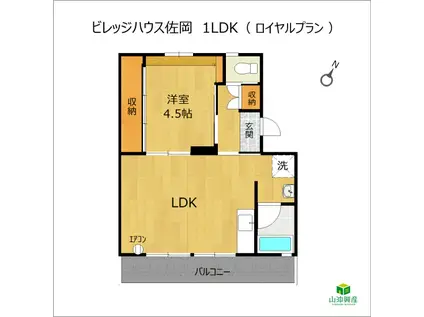ビレッジハウス佐岡ロイヤル(1LDK/4階)の間取り写真