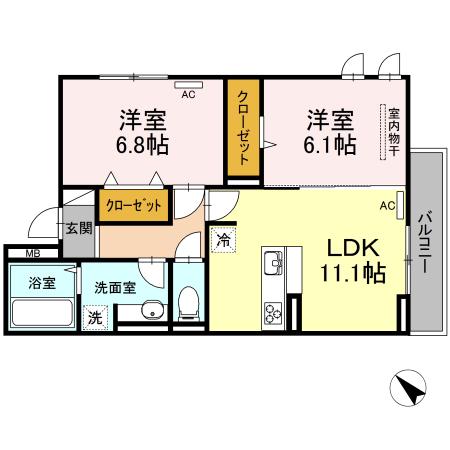 エコール草戸(2LDK/3階)の間取り写真