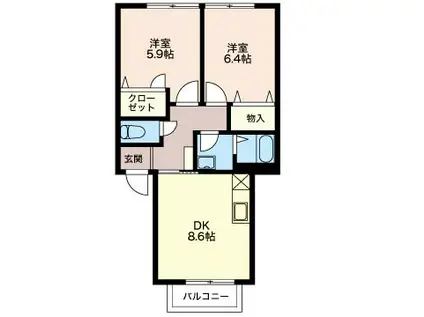ベルドミールソシア 202(2LDK/2階)の間取り写真