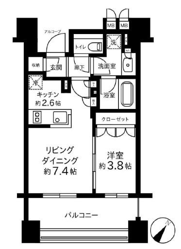 ジオ赤坂丹後町(1LDK/3階)の間取り写真