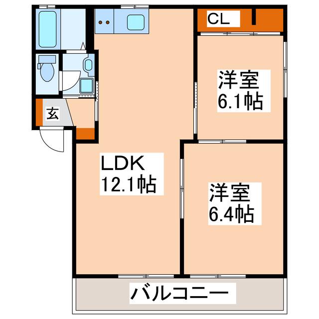 シャローム島崎(2LDK/1階)の間取り写真