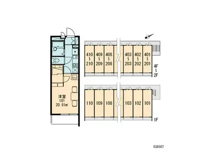 レオパレスガーディアン(1K/3階)の間取り写真