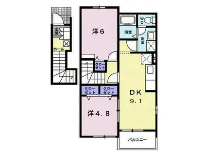 ブリュッケB(2DK/2階)の間取り写真