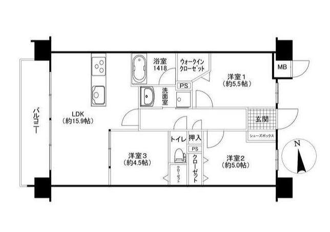 トラストレジデンス西鉄久留米(3LDK/8階)の間取り写真