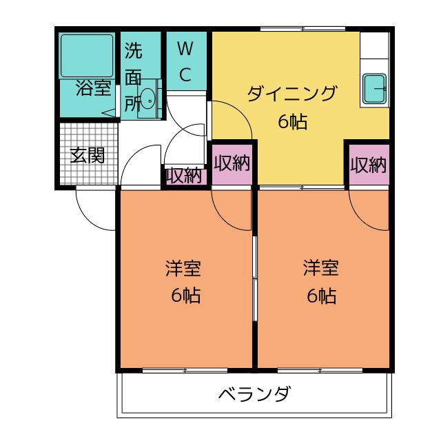 グリーンヒルタウン A(2DK/1階)の間取り写真