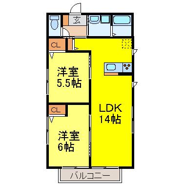 ハイムコンフォート(2LDK/2階)の間取り写真